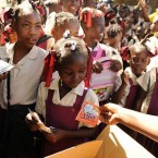 USAID, a government agency providing U.S. economic and humanitarian help, holds a cholera awareness activity January 26, 2011 in Haiti.