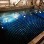 A water-filled tank in Virginia is used to cool and store used-up radioactive fuel rods: Pools like these in the U.S. are holding about four times more than originally intended.