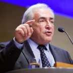 IMF Chief Dominique Strauss-Kahn during a 2009 meeting; European finance ministers are asking for Strauss-Kahn's resignation so the IMF can move on from his arrest scandal.