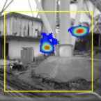 Ventilation stacks between two Fukushima nuclear reactors: Lethal pockets of radiation, exceeding 10 sieverts per hour, are shown in red.