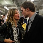 Tom Brady chats with wife Gisele Bundchen after losing to the New York Giants in Sunday's Super Bowl: The supermodel was caught on video criticizing Brady's teammates for dropping passes.