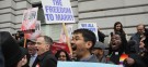 People celebrate outside a San Francisco court Wednesday after a three-judge panel ruled that a voter-approved ban on same-sex marriage violated the civl rights of gays and lesbians.
