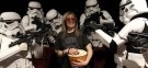 During a special screening of the revamped "Episode I - The Phantom Menace" in London, costumed Storm Troopers surround an audience member sporting 3D glasses.