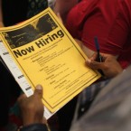 Job seekers at a Colorado employment fair: Congress extended unemployment benefits, but controversially mandated drug-testing for certain applicants.