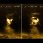 Caught on camera: A mass of super-heated gas swirling through the sun's atmosphere at 186,000 miles per hour.