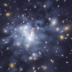A NASA Hubble Space Telescope image of inferred dark matter that has been tinted blue shows the concentration of dark matter at the center of a galaxy.