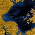 This image of a methane lake on Titan was captured by NASA's Cassini spacecraft.