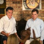 Mitt Romney and Indiana Senate candidate Richard Mourdock (R-Ind.) greet supporters at a campaign event on Aug. 4.