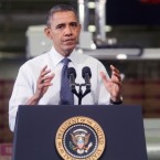 All work and no play: President Barack Obama speaks at a toy factory in Pennsylvania on Friday.
