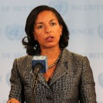 Rice speaks to the media in April.