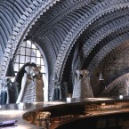 This creepy vertebrae-covered bar was designed by H.R. Giger, who worked on the visual effects in Alien.