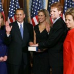 House Speaker John Boehner (R-Ohio) swears in Rep. Joseph Kennedy (D-Mass.) on Jan. 3 after again being voted speaker.