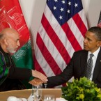 Afghan President Hamid Karzai meets with Obama at the U.N. in September 2011.&nbsp;