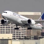 A Boeing 787 Dreamliner takes off in Los Angeles.