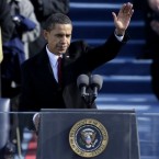 President Obama waves after his inaugural address in 2009.