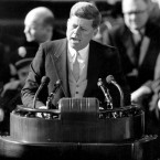 President John F. Kennedy delivers his inaugural address on January 20, 1961.