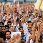 Anti-government protesters during a rally held by Bahrain's main opposition party in Bilad al-Qadeem on Oct. 19, 2012.