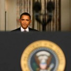 President Obama approaches the podium for his first prime time news conference on Nov. 9, 2009.