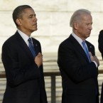 President Obama and Vice President Biden participate in a wreath-laying ceremony at the Tomb of the Unknown Soldier in Arlington National Cemetery.