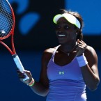 Sloane Stephens celebrates winning her Jan. 23 quarterfinal match against Serena Williams during day 10 of the Australian Open.